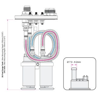 In-tank monteringssett bensinpumpe for E85 7-8,2mm (dual pumps)