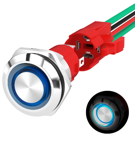 Bryter trykk 12V m. LED-ring