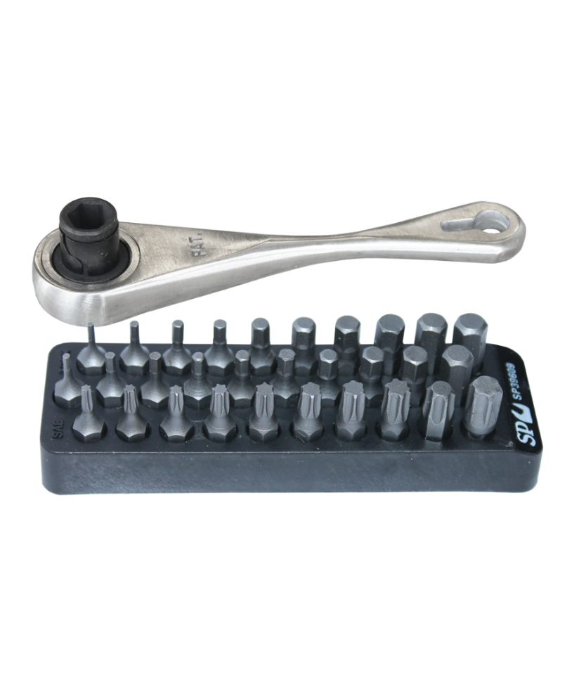Skralle 1/4" og 30 delers bit sett SP Tools